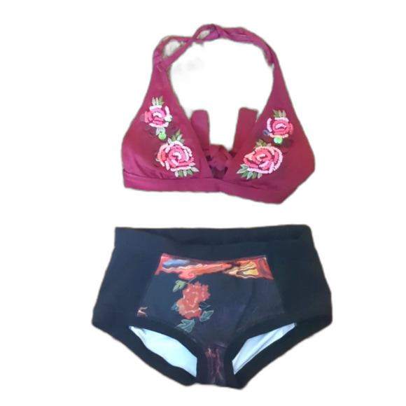 Becca by Rebecca Virtue Embroidered Sequin Top +High Rise Retro Bottoms M - Picture 1 of 10